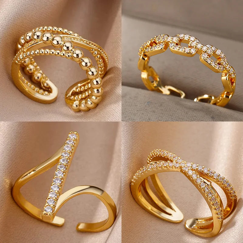 Gold Tone Zircon Geometric Open Ring