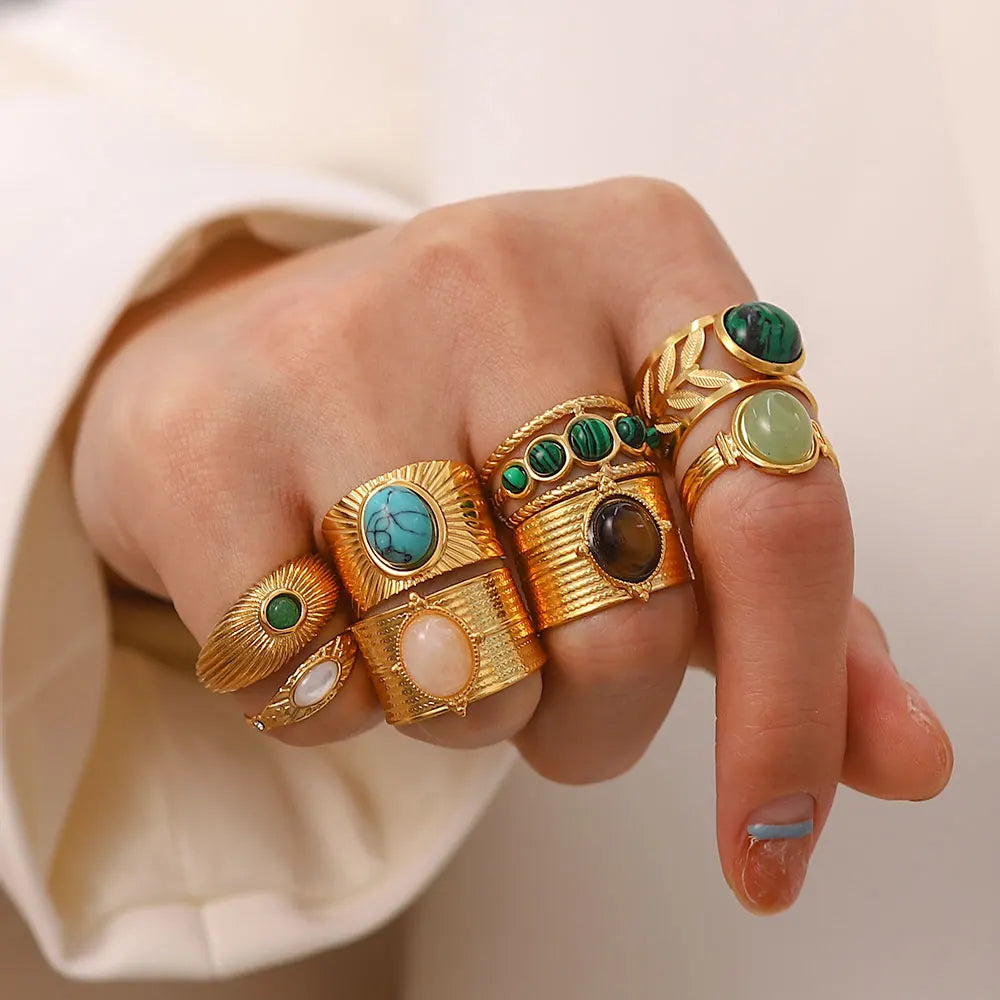 Waterproof Natural Stone Stainless Steel Ring