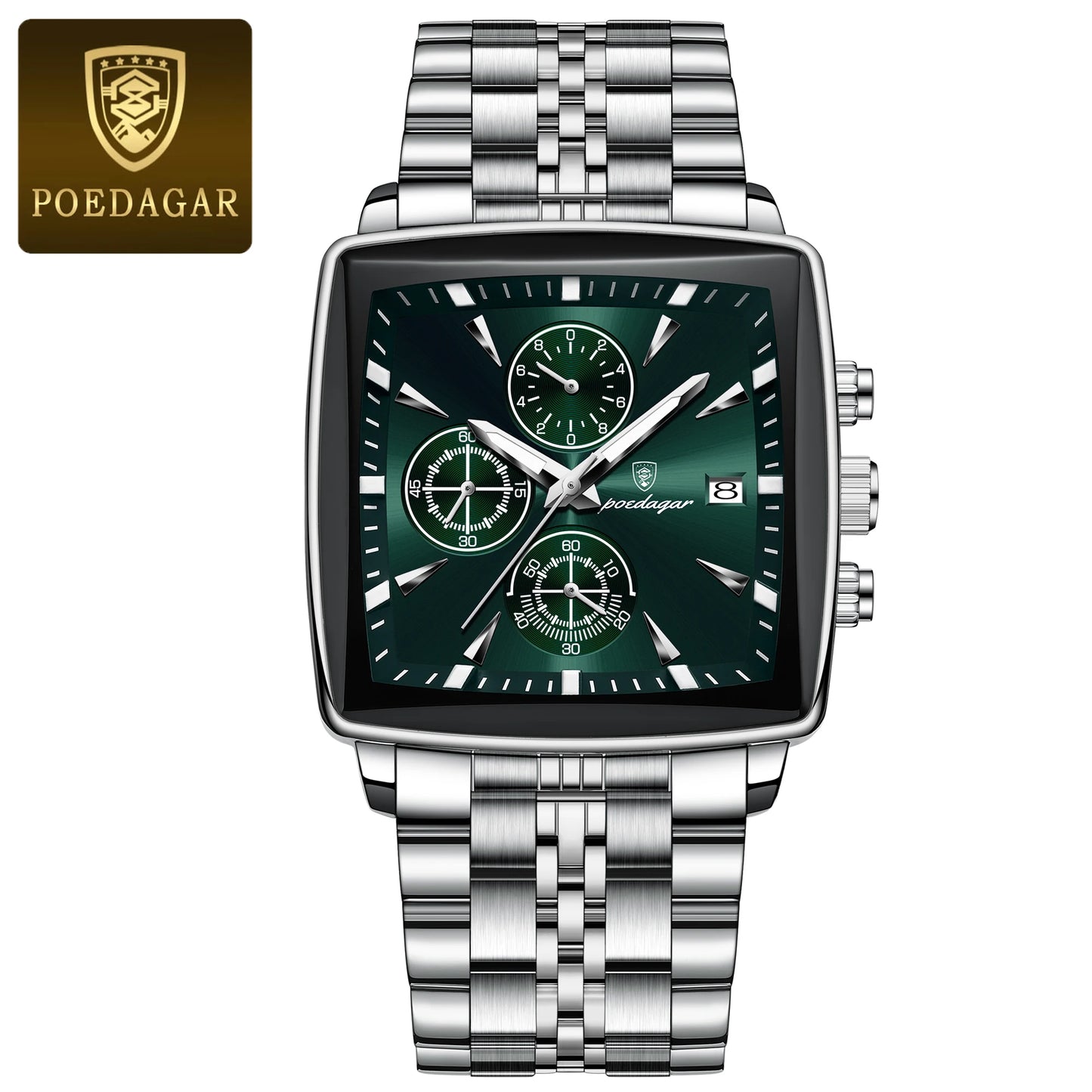 POEDAGAR Square Chronograph Men's Watch - Luminous Waterproof Quartz