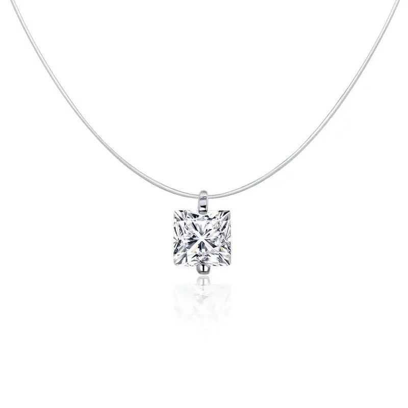 BAMOER Invisible Chain Rhinestone Choker - 925 Silver Minimalist Necklace