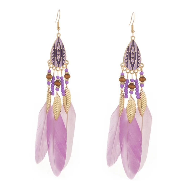 Boho Dream Catcher Feather Tassel Earrings