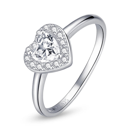 925 Sterling Silver Heart Crystal Ring