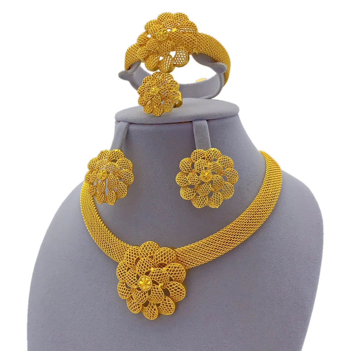 Gold-plated Flower African Jewelry Set