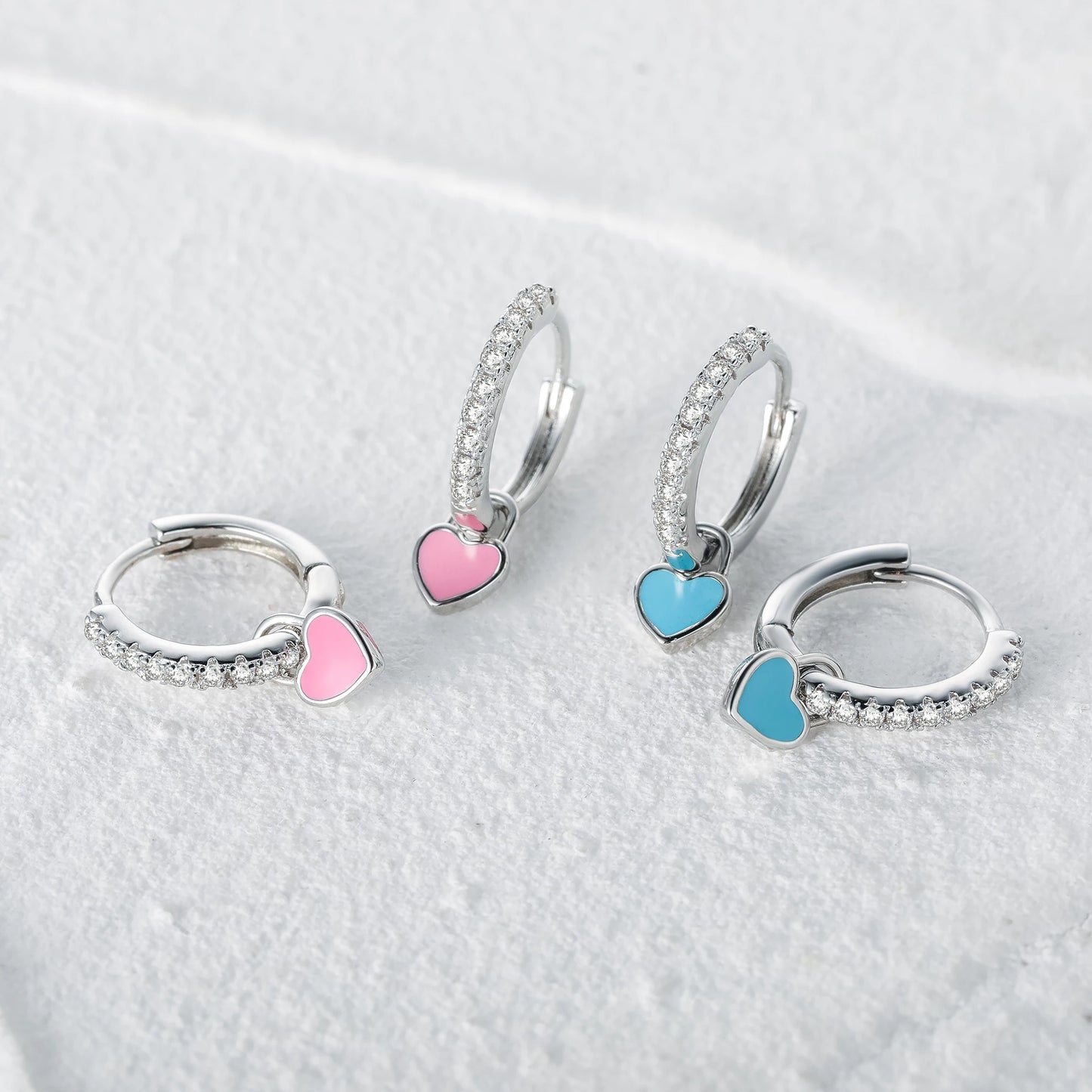 Enamel Heart Charm Hoop Earrings