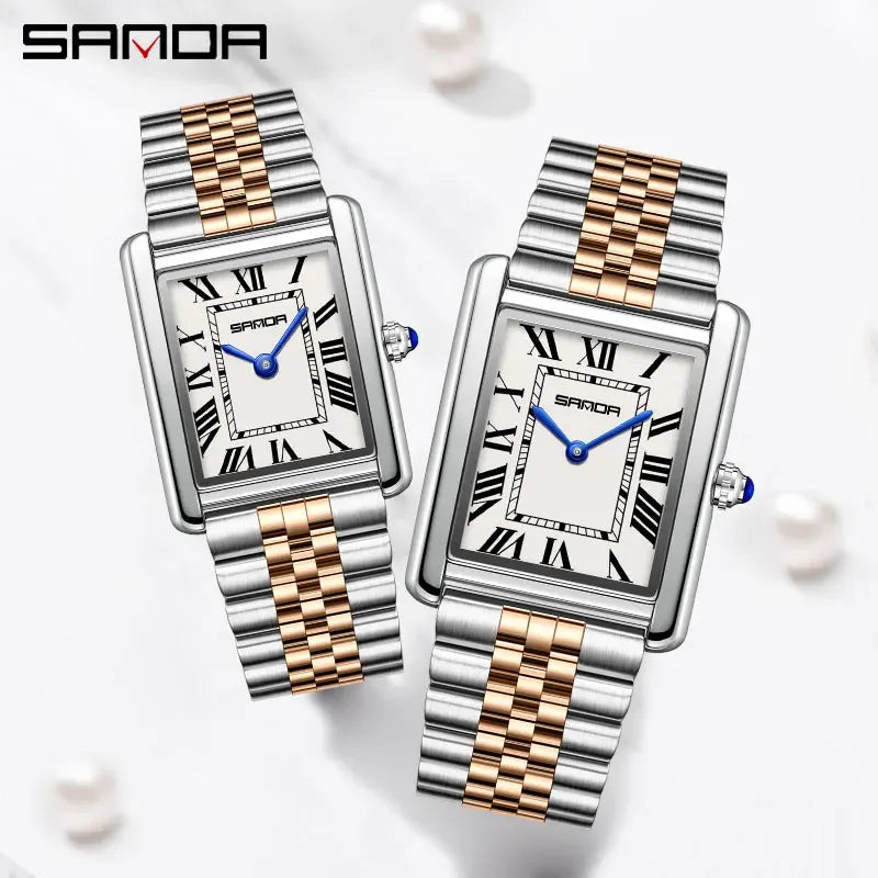 SANDA Couple Tank Quartz Watch - Waterproof Square Dial Set