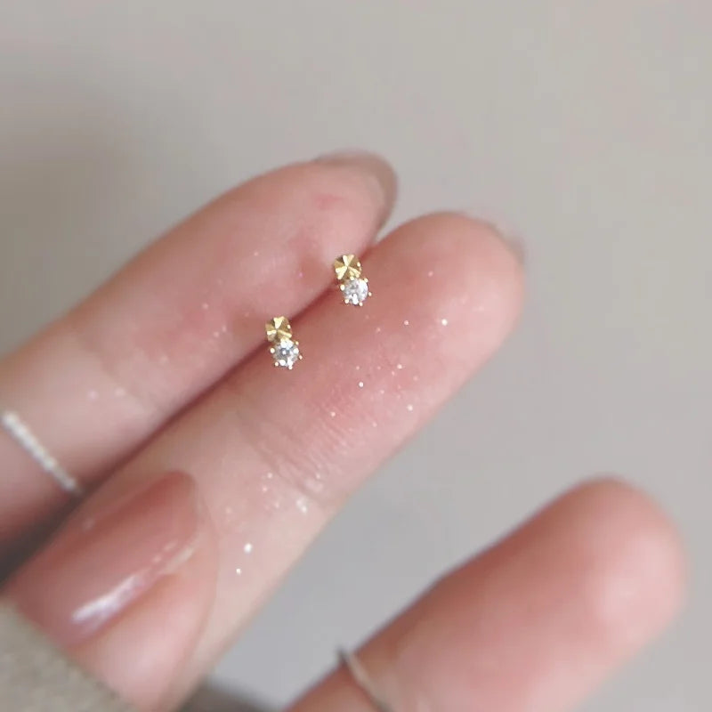 Silver Needle Cubic Zirconia Stud Earrings