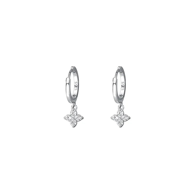 925 Sterling Silver Floral Zircon Earrings