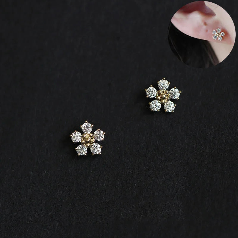 Silver Needle Cubic Zirconia Stud Earrings