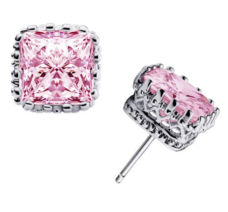 925 Sterling Silver 6mm Square CZ Stud Earrings