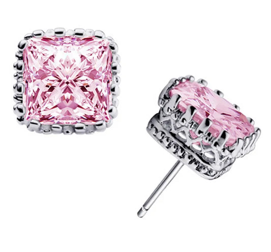 925 Sterling Silver 6mm Square CZ Stud Earrings