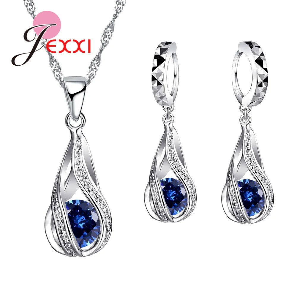 Premium Water Drop CZ Necklace & Earrings Set - 925 Sterling Silver