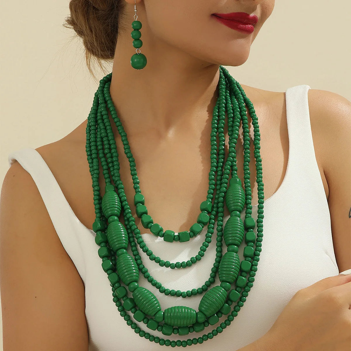 Wood Bead Boho African Jewelry Set
