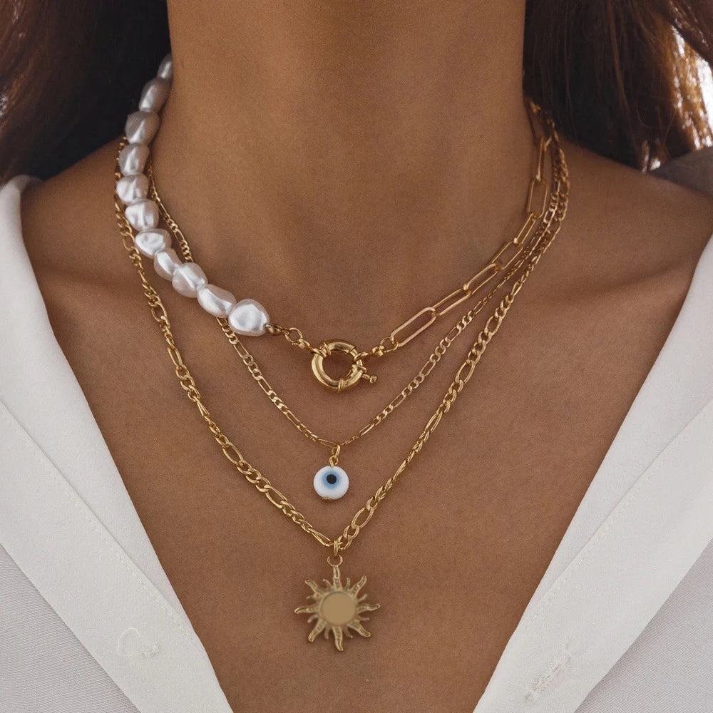 Irregular Pearl Heart Layered Necklace - Elegant Vacation Choker