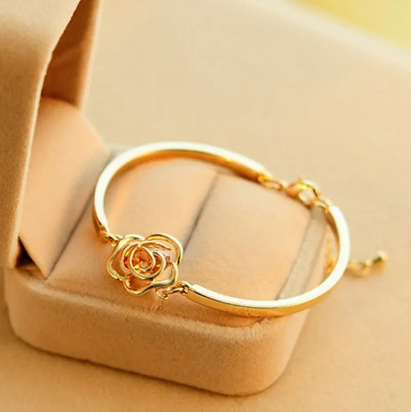 Gold-tone Rose Flower Cuff Bracelet