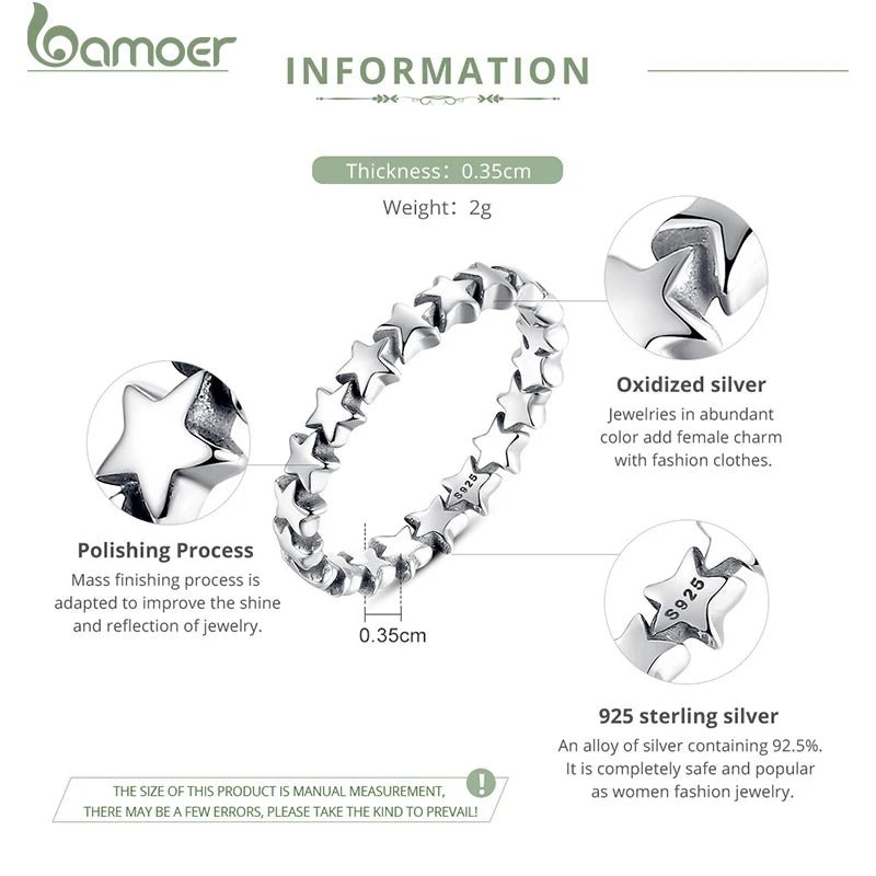 925 Sterling Silver Star Stackable Ring