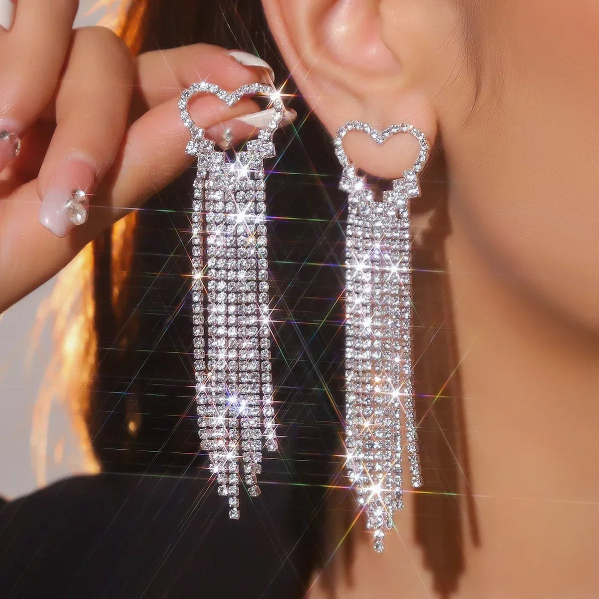 Luxury Custom Color Rhinestone Crystal Long Tassel Earrings for Women Bridal Drop Dangling Earrings Party Wedding Jewelry Gifts