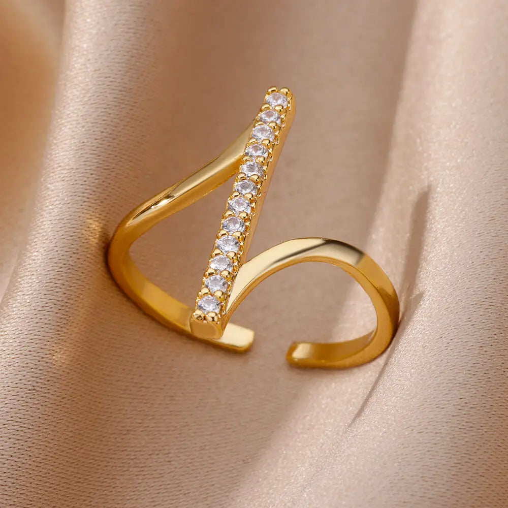 Gold Tone Zircon Geometric Open Ring
