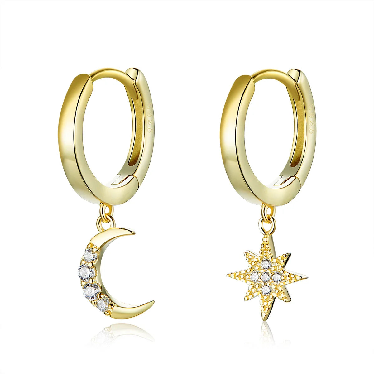 925 Sterling Silver Star Moon and Star Drop Earrings