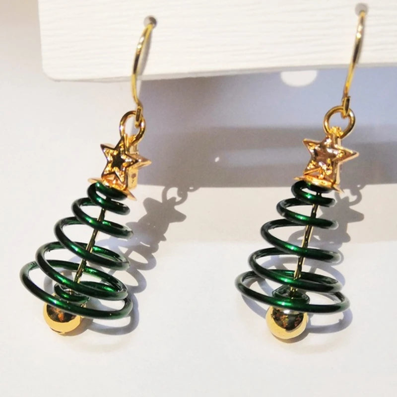 Rotating Christmas Tree Star Earrings