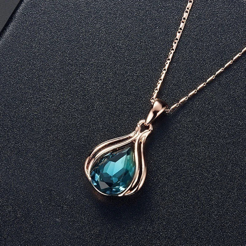Blue Green Water Drop Jewelry Set - Geometric Necklace & Earrings