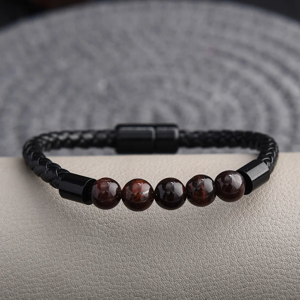 Stainless Steel Leather Chakra Bangle Bracelet