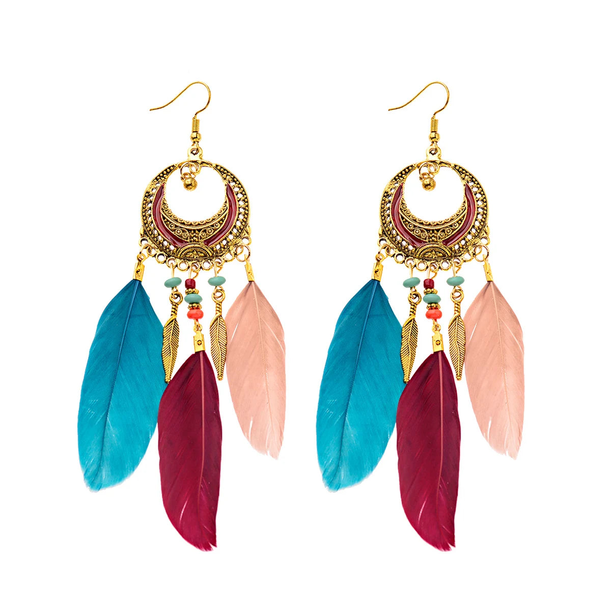 Boho Dream Catcher Feather Tassel Earrings