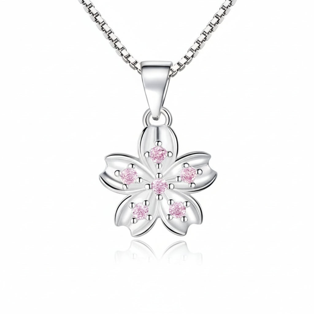 925 Sterling Silver Cherry Blossom Pendant Necklace