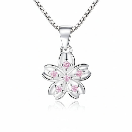 925 Sterling Silver Cherry Blossom Pendant Necklace