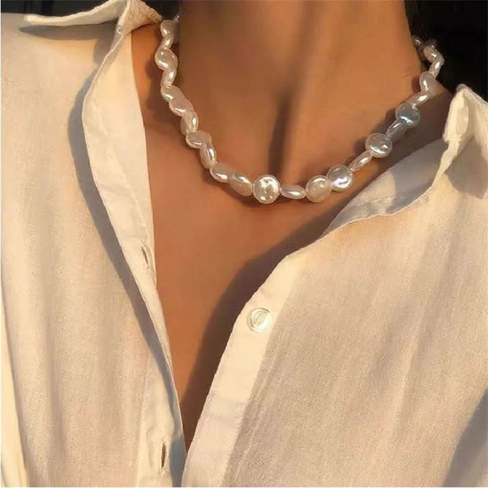 Irregular Pearl Heart Layered Necklace - Elegant Vacation Choker