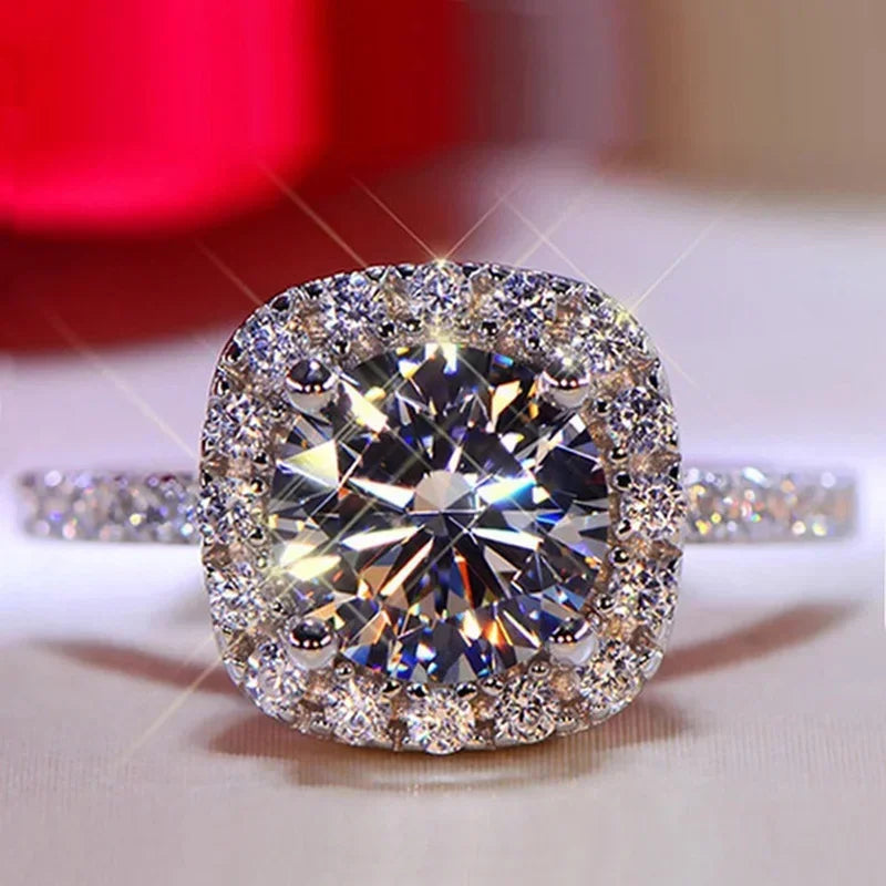 Classic White Zircon Engagement Ring - Silver Tone Bridal Band