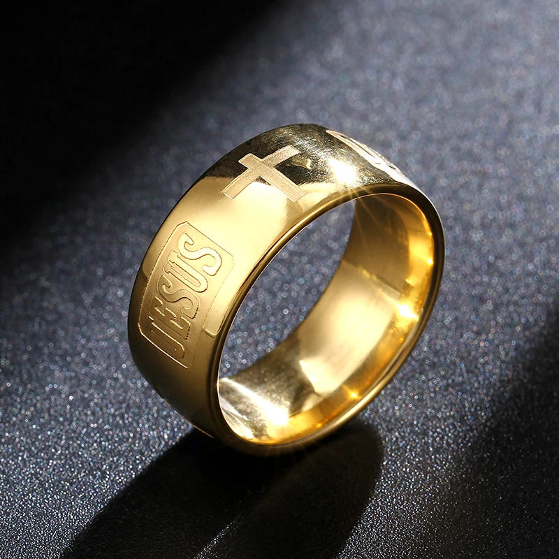 Titanium Steel Christian Cross Bible Ring