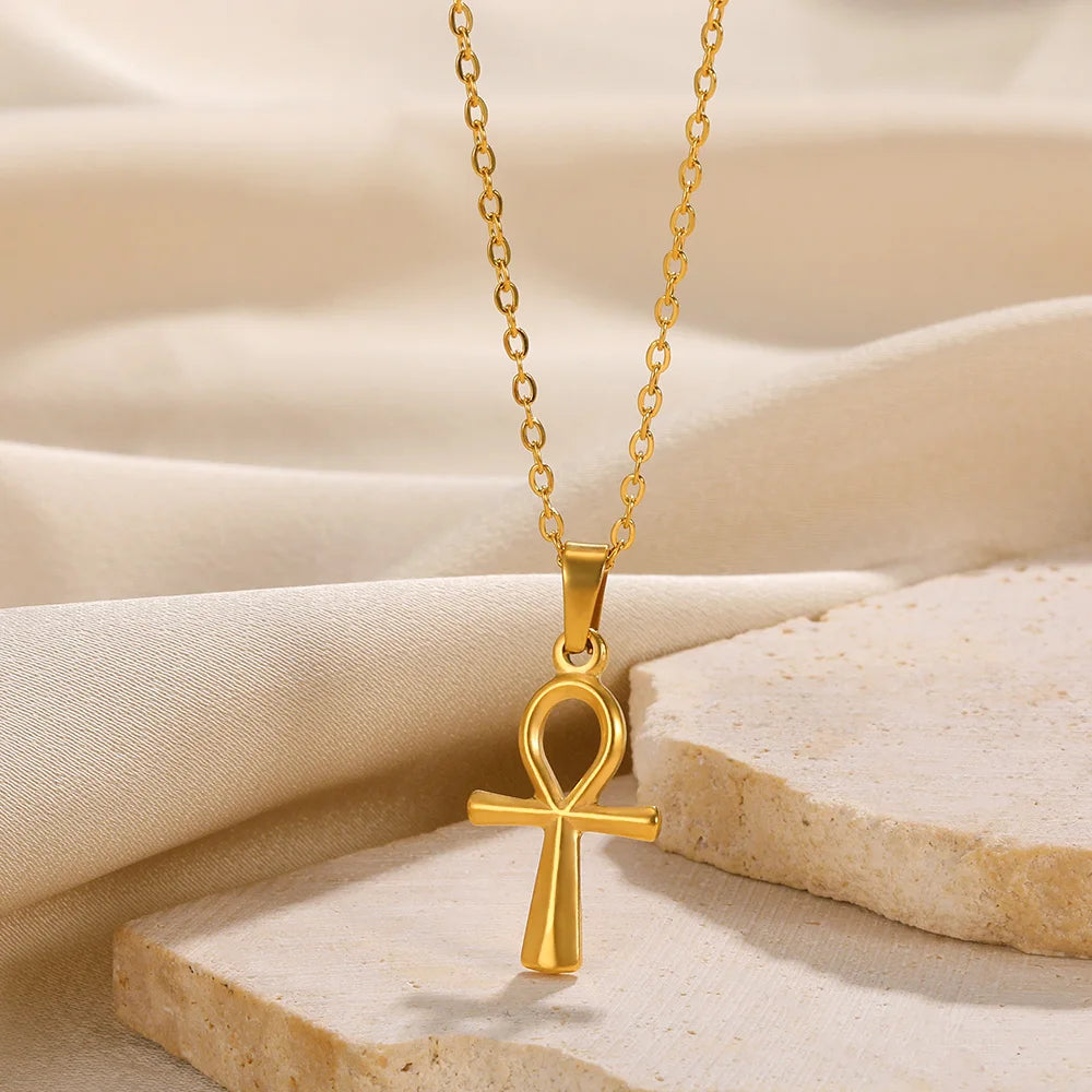Vintage Jesus Cross Coin Necklace - Stainless Steel Prayer Pendant