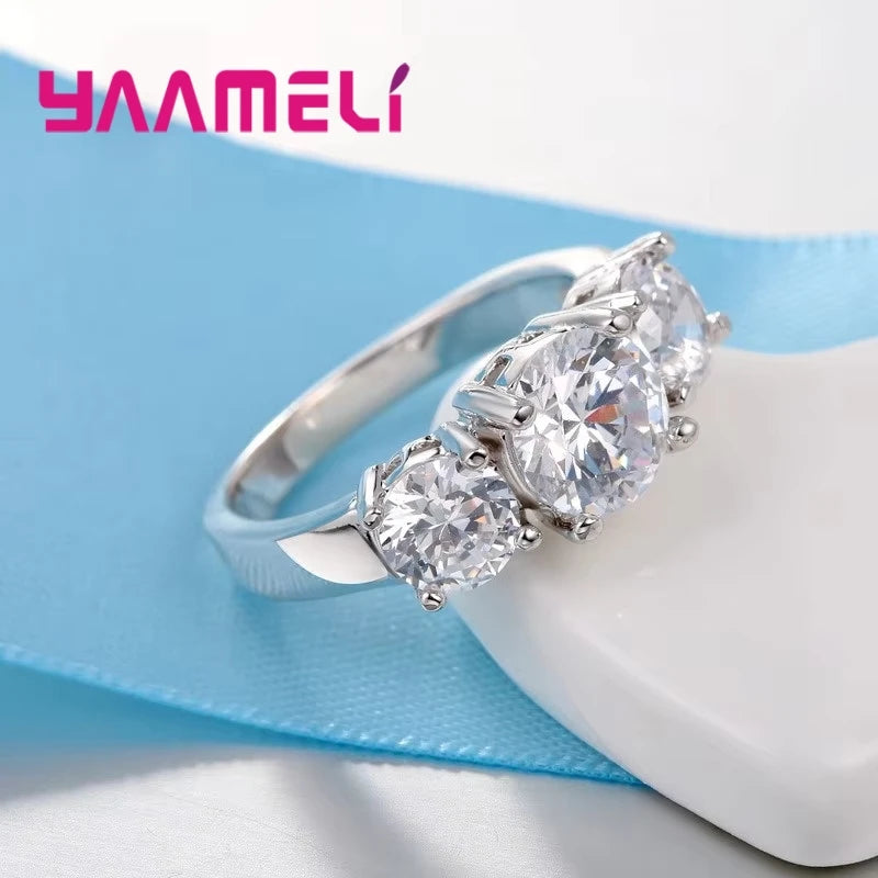 3-CZ Prong Setting Band Ring - Silver Tone Wedding Band