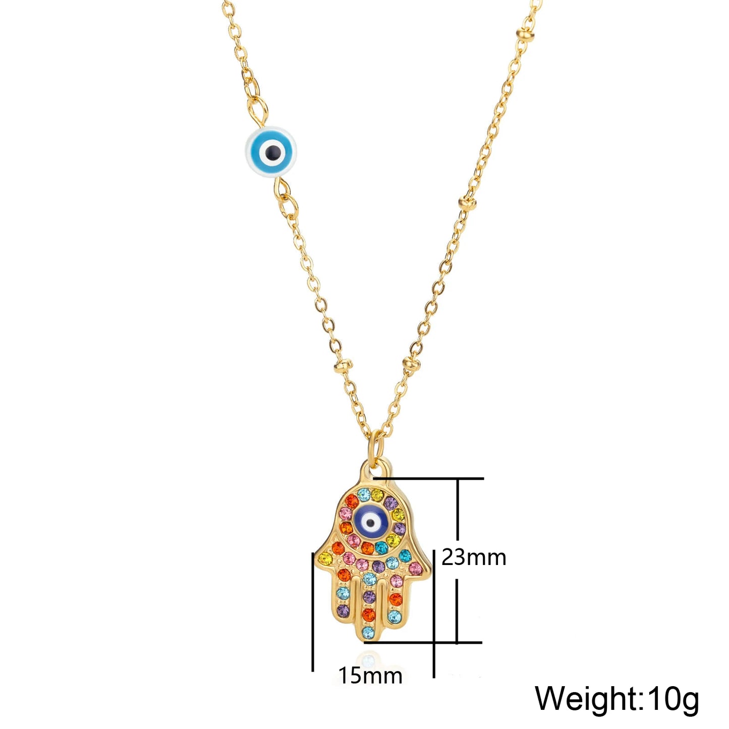 Zircon Evil Eye Pendant Necklace - Stainless Steel Protective Charm
