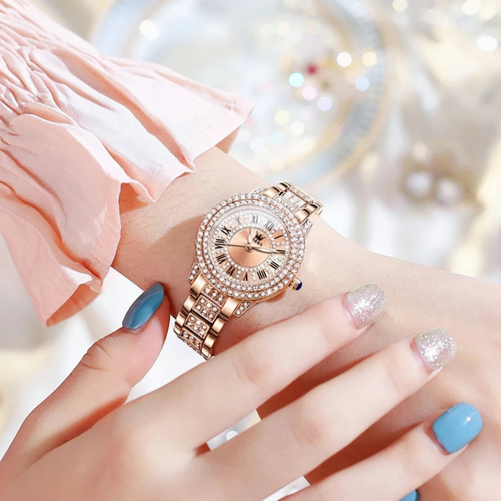 OLEVS Diamond Roman Dial Women's Watch - Waterproof Luminous Quartz