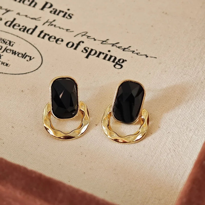 French Black Geometric Dangle Earrings