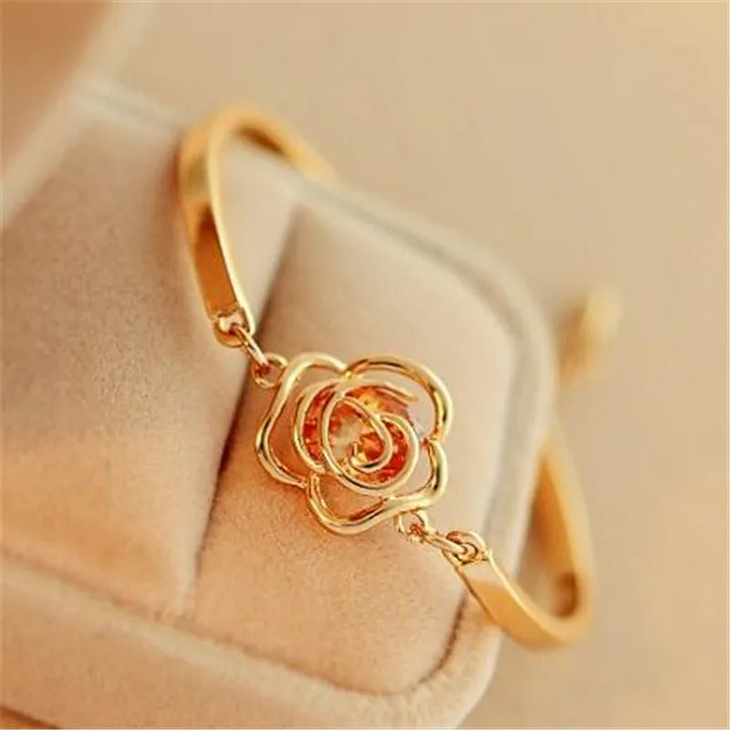 Gold-tone Rose Flower Cuff Bracelet