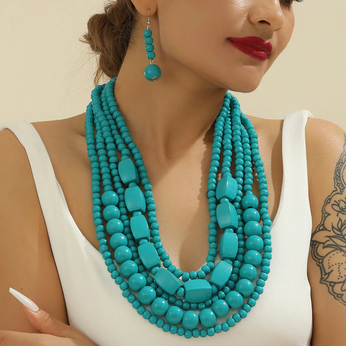 Wood Bead Boho African Jewelry Set