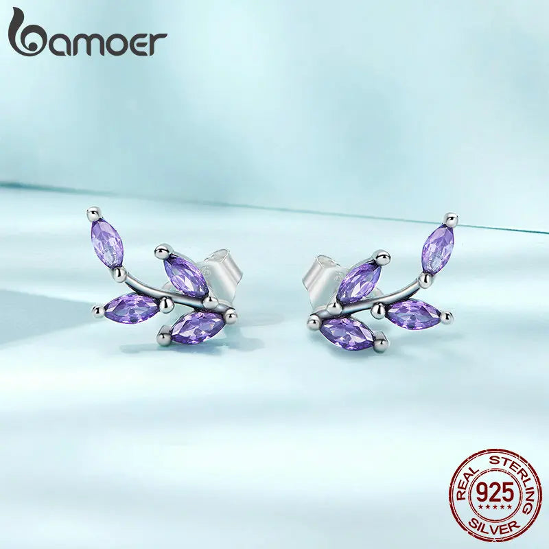 925 Sterling Silver Purple Branch Stud Earrings