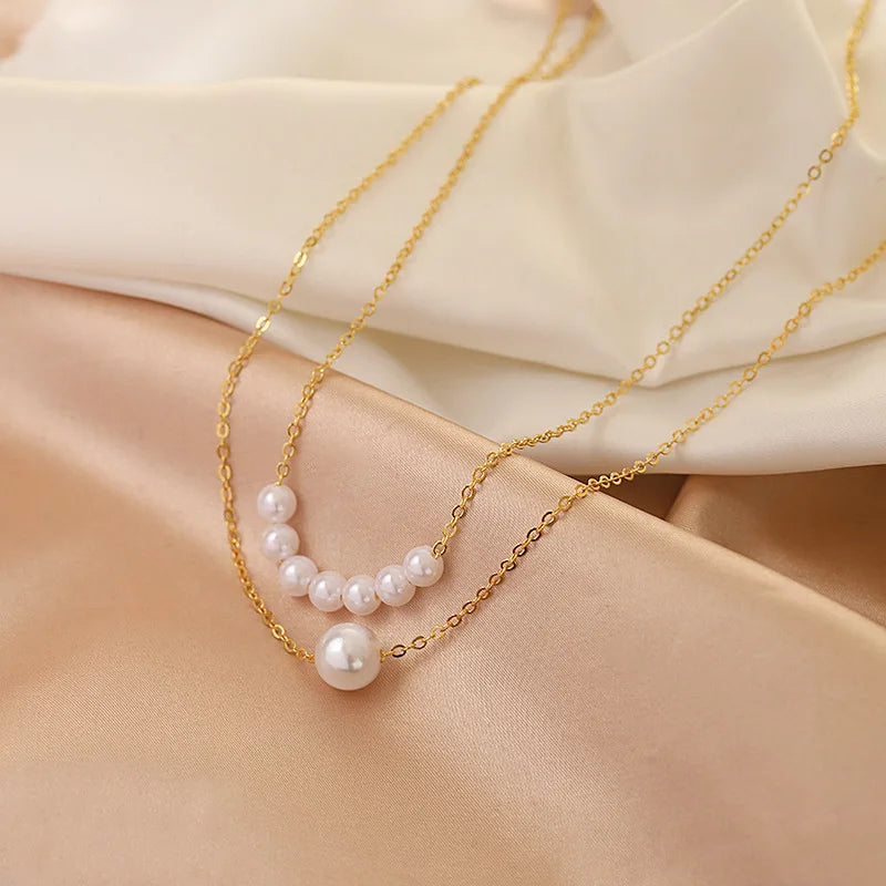 Irregular Pearl Heart Layered Necklace - Elegant Vacation Choker