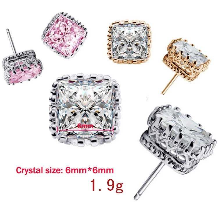 925 Sterling Silver 6mm Square CZ Stud Earrings