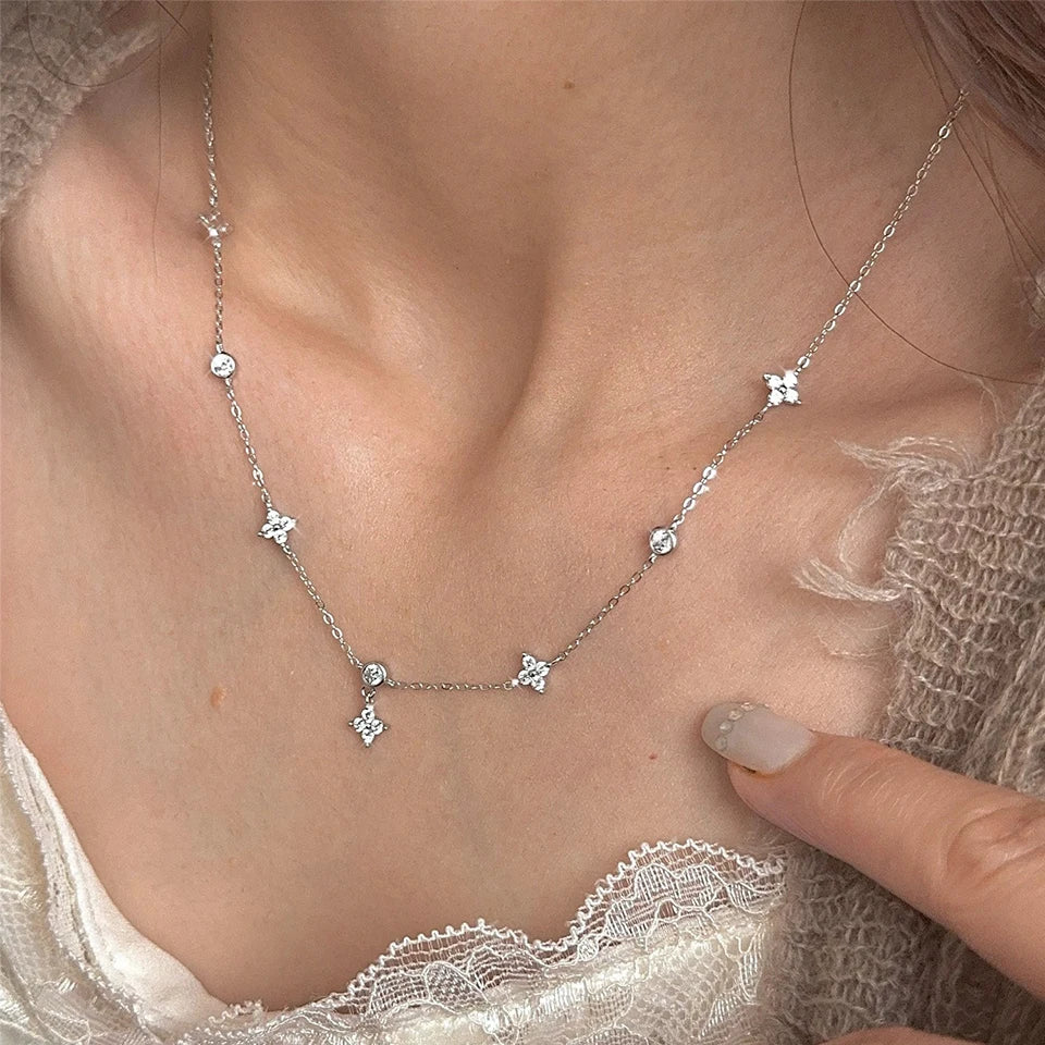 Four-Leaf Flower Zircon Necklace - Light Luxury Chain Pendant