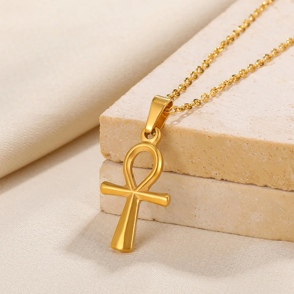 Vintage Jesus Cross Coin Necklace - Stainless Steel Prayer Pendant