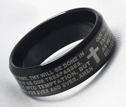 Titanium Steel Christian Cross Bible Ring
