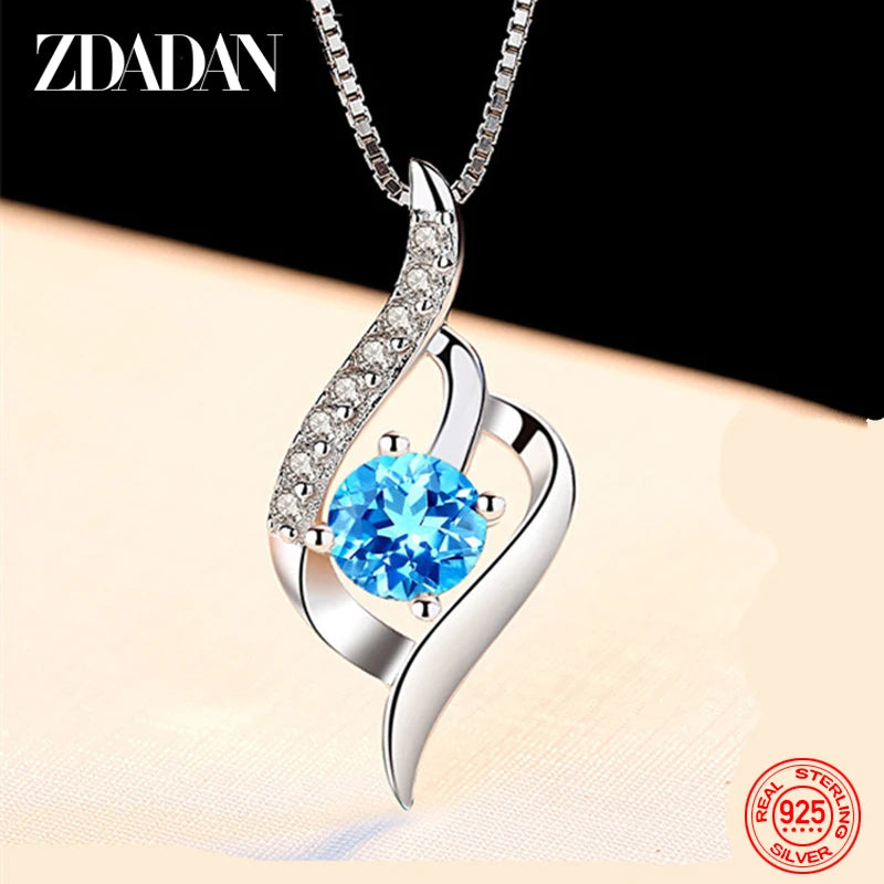 925 Sterling Silver Blue Crystal Necklace - Elegant Wedding Chain