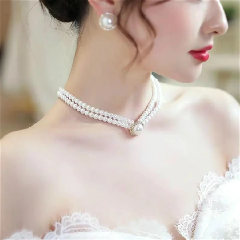 Elegant Pearl Necklace, Earrings & Ring Set - Bridal Crystal Jewelry