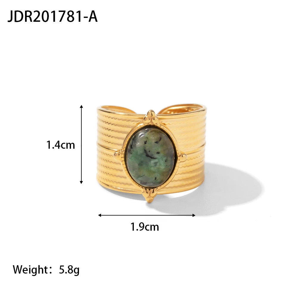 Waterproof Natural Stone Stainless Steel Ring