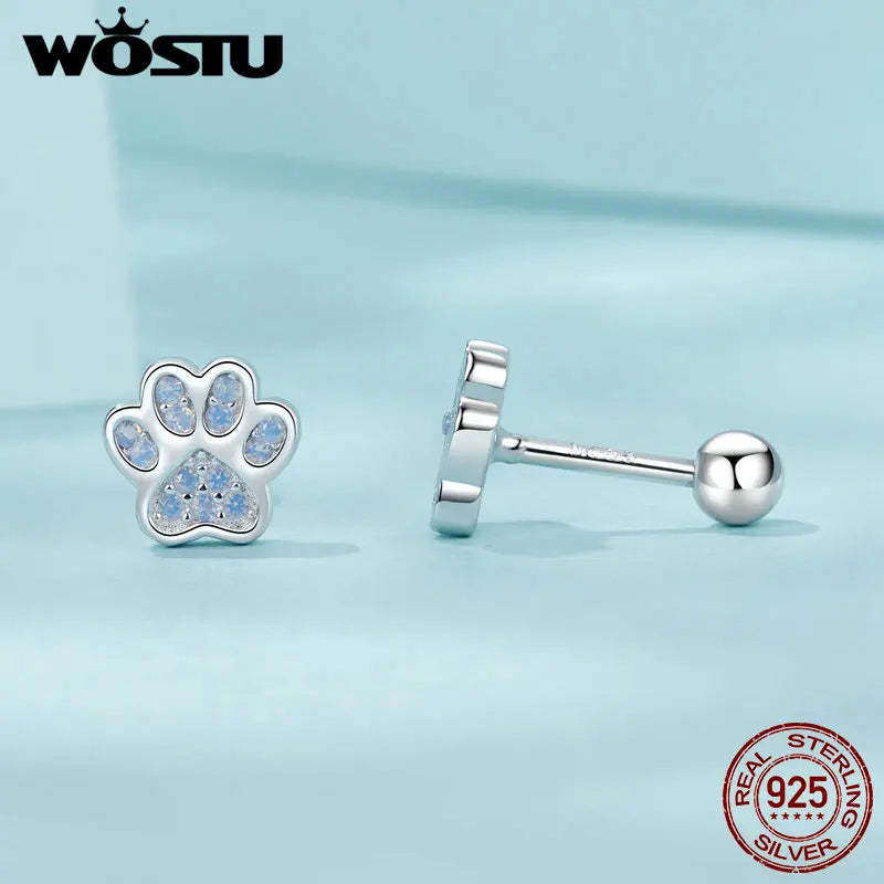 925 Sterling Silver Pink Opal Paw Stud Earrings