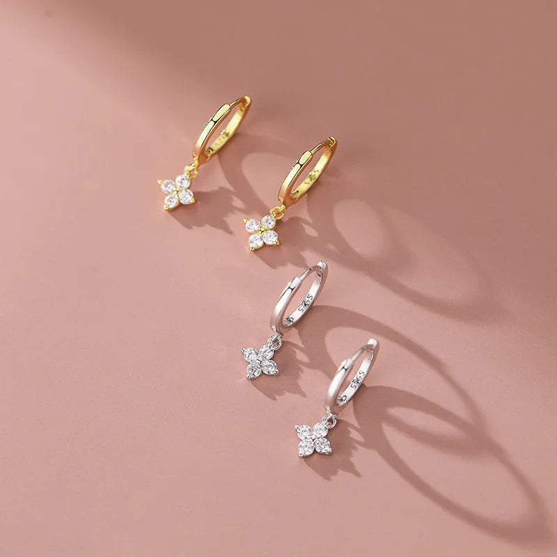 925 Sterling Silver Floral Zircon Earrings
