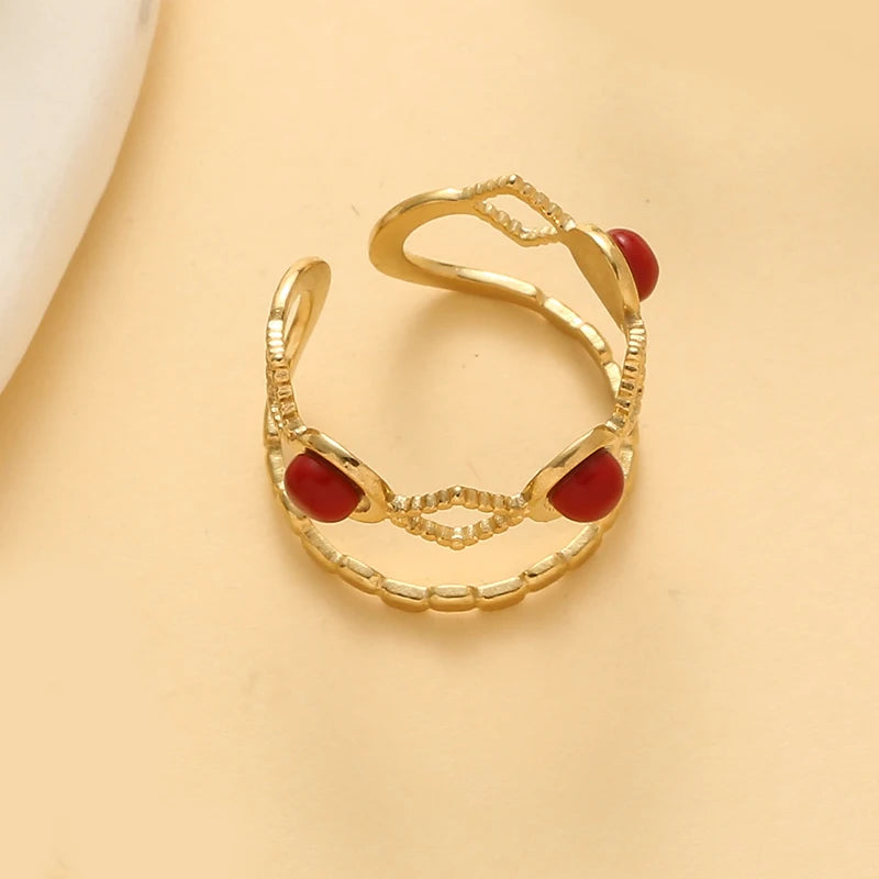 Stainless Steel Natural Stone Open Ring